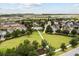 Aerial view showcasing the community, green spaces, community pool, and residential streets at 6633 Calamondin Dr, Winter Garden, FL 34787