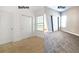 A bedroom shows before and after renovations, featuring new paint and carpeting at 6633 Calamondin Dr, Winter Garden, FL 34787