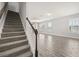 Carpeted staircase leading to a spacious living area with hardwood floors and plenty of natural light at 6633 Calamondin Dr, Winter Garden, FL 34787