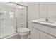 All-white bathroom with glass-enclosed shower and white vanity at 10359 Ebb Tide Ln, Orlando, FL 32821