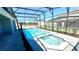 Backyard pool features an in-ground spa, a safety fence, and screened-in enclosure at 16248 Saint Kitts Cir, Clermont, FL 34714