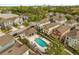 An aerial view of a neighborhood with a community pool, sidewalks and manicured lawns at 4622 Eureka Ln, Sanford, FL 32773