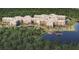 Overhead shot of the property with water view, showing surrounding green foliage and a wooden pier at 14501 Grove Resort Ave # 1229, Winter Garden, FL 34787