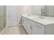 Bathroom featuring double sinks with white cabinets and modern fixtures at 2192 Seagrass Pt # 427, Kissimmee, FL 34747
