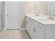 Bright bathroom featuring double sinks with white cabinets and modern fixtures at 2192 Seagrass Pt # 427, Kissimmee, FL 34747
