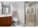 Modern bathroom with glass shower, sleek vanity, and neutral finishes at 231 Riverside Dr # 708, Daytona Beach, FL 32117