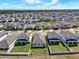 Aerial view of suburban homes, neatly arranged with green lawns and white fences, showcasing a well-organized neighborhood layout at 2311 Bear Peak Road, Minneola, FL 34715