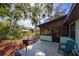 Backyard with patio and a screened-in porch and mature trees creates a relaxing outdoor space at 2713 Lime Tree Dr, Edgewater, FL 32141