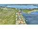 Lovely aerial view of homes along a waterfront with docks, and serene lake view at 29150 Beauclaire Dr, Tavares, FL 32778
