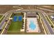 Aerial view showcasing the community's sparkling pool, tennis courts, and recreational amenities at 4994 Citrus Leaf Blvd, Winter Garden, FL 34787