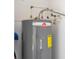 Close-up of a Rheem water heater with visible pipes and connections in a utility area at 4994 Citrus Leaf Blvd, Winter Garden, FL 34787