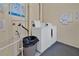 Community laundry room with two white washing machines and posted instructions at 700 Melrose Ave # L-23, Winter Park, FL 32789
