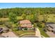 Aerial view of a home featuring manicured lawns, a pond, and a screened-in pool area at 1185 Cypress Loft Pl, Lake Mary, FL 32746