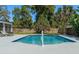 Backyard pool with lush landscaping, including mature trees and palm trees, surrounded by a grassy lawn at 1285 Seminole Ave, Longwood, FL 32750