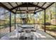 Screened gazebo featuring a fan and an octagonal dining table with white chairs at 2606 Teeside Ct, Kissimmee, FL 34746