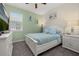 Cozy bedroom featuring a full bed, side tables, a ceiling fan, and a bright window at 430 Brunswick Dr, Davenport, FL 33837