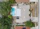 Aerial view of home showcasing backyard with pool, patio, mature trees, and fenced yard at 8520 Rose Groves Rd, Orlando, FL 32818