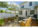 Relaxing backyard patio featuring comfortable seating and a charming white picket fence for privacy at 2827 Upper Park Road, Orlando, FL 32814