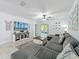 Cozy living room with a plush gray sectional sofa, TV, and sliding glass doors to the patio at 2861 Black Birch Dr, Ocoee, FL 34761