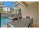 Covered patio with outdoor dining and a screened-in pool and spa at 2775 Bookmark Dr, Kissimmee, FL 34746