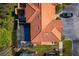 Aerial view of the backyard with a screened-in pool, patio area, and adjacent townhomes at 4761 Ormond Beach Way, Kissimmee, FL 34746