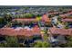 Aerial view featuring the property with a red pin, townhomes, and a private screened-in pool area at 4761 Ormond Beach Way, Kissimmee, FL 34746