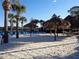Beach area features a sandy lounging area with palm trees, shaded cabanas, and chairs for relaxation by the water at 806 Lucaya Loop, Davenport, FL 33897
