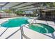 Relax in this screen enclosed pool and spa with plenty of seating area at 9501 Holbrook Dr, Orlando, FL 32817