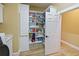 Walk-in pantry with built-in shelving providing ample storage in a laundry area at 116 Cherry Creek Cir, Winter Springs, FL 32708