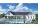 Beautiful community pool with ample seating and a well-maintained pool house under a partly cloudy sky at 15060 Brodie Ln, Winter Garden, FL 34787