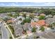 Scenic aerial view of the homes in a picturesque neighborhood surrounding a tranquil pond with a fountain at 778 Gainer Way, Winter Springs, FL 32708