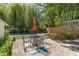 Charming backyard with a brick patio that includes a table and chairs set, an umbrella, and a view of the swimming pool at 1638 Mount Vernon St, Orlando, FL 32803
