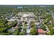Aerial view of a neighborhood showcasing mature trees, residential homes, and a nearby lake at 1807 Yorkshire Dr, Winter Park, FL 32792