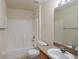 Clean bathroom with a tub and shower combo, vanity with mirror, and essential fixtures at 3199 Quail Dr, Deltona, FL 32738
