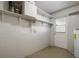 Unfinished basement features painted walls and floor, shelving, and a utility door at 3214 Debbie Dr, Orlando, FL 32806