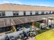 Aerial view of the backyard pool and patio area under the lanai at 4210 Lana Ave, Davenport, FL 33897