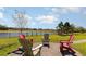 Backyard seating area features a view of the water and well-maintained landscaping at 4672 Marina Row Dr, Orlando, FL 32820