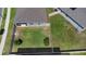 This aerial view showcases a fenced backyard with a well-maintained lawn at 5052 Blanchard Ct, St Cloud, FL 34772