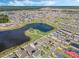 Attractive aerial view of new construction homes surrounding a lake, community park, and amenity center at 6525 Rover Way, St Cloud, FL 34771