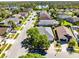 Drone's-eye view of a serene neighborhood street, highlighting the houses, and green landscaping at 14230 Sunriver Ave, Orlando, FL 32828