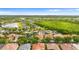 An aerial view of a neighborhood with houses and mature trees, near a long green space at 2359 Baronsmede Ct, Winter Garden, FL 34787