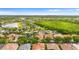 An aerial view of a neighborhood with houses and mature trees, near a long green space at 2359 Baronsmede Ct, Winter Garden, FL 34787