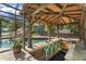 Outdoor pool with a Tiki bar with a rock waterfall feature and bar seating at 2922 Carmia Dr, Orlando, FL 32806