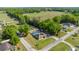 Aerial view of a home with a screened pool and green lawn surrounded by mature trees in a quiet neighborhood at 8499 Se 155Th, Summerfield, FL 34491