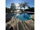 Beautiful pool overlooking the water, surrounded by lush landscaping, offering a serene outdoor living space with lounge seating at 12184 Aztec Rose Ln, Orlando, FL 32827