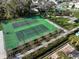 Aerial view of well-maintained community tennis courts surrounded by lush landscaping and sidewalks at 1807 Good Neighbor Loop, Kissimmee, FL 34744