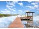Charming wooden dock with a covered gazebo extending into a tranquil lake setting at 4231 Yorketowne Rd, Orlando, FL 32812