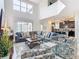 Open-concept living room with comfortable seating, high ceilings, and an open view of the kitchen at 5412 Solterra Cir, Davenport, FL 33837
