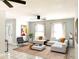 Tastefully furnished living room with tile floors, ceiling fans, and ample natural light at 170 Lady Susan Ct, Casselberry, FL 32707