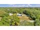 Aerial view of blue one-story home surrounded by lush green trees on large lot at 245 Country Circle E Dr, Port Orange, FL 32128